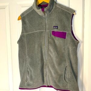 PATAGONIA | W’s Retool Synchilla Vest Grey / Purple Zip Front Pockets Women’s XL